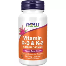 Now Vitamin D-3 & K-2 1000 IU/45 MCG 120 vcaps