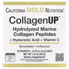 California Gold Nutrition CollagenUP Hydrolyzed Marine Collagen Peptides with Hyaluronic Acid and Vitamin C Unflavored 10 Packets 5g Each